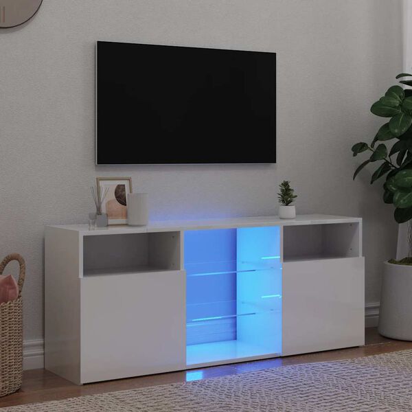 vidaXL Mobile Porta TV con Luci LED Bianco Lucido 120x30x50 cm