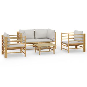 vidaXL Set Salotto da Giardino 5pz con Cuscini Grigio Chiaro Bamb&ugrave;
