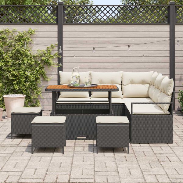 vidaXL Set Divano da Giardino con cuscino 9 pcs Nero e Crema