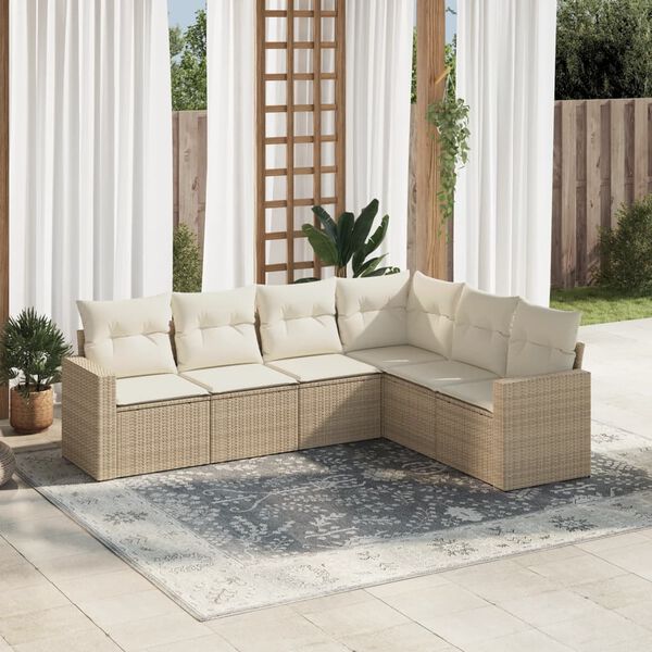 vidaXL Set Divano da Giardino 6 pz con Cuscini Beige in Polyrattan