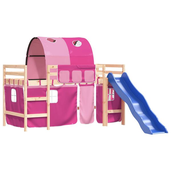 vidaXL Letto a Soppalco con Tunnel Bambini Rosa 80x200cm Massello Pino