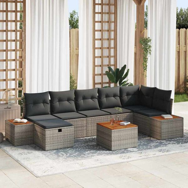 vidaXL Set Divano da Giardino con cuscino 8 pcs Grigio Poly Rattan