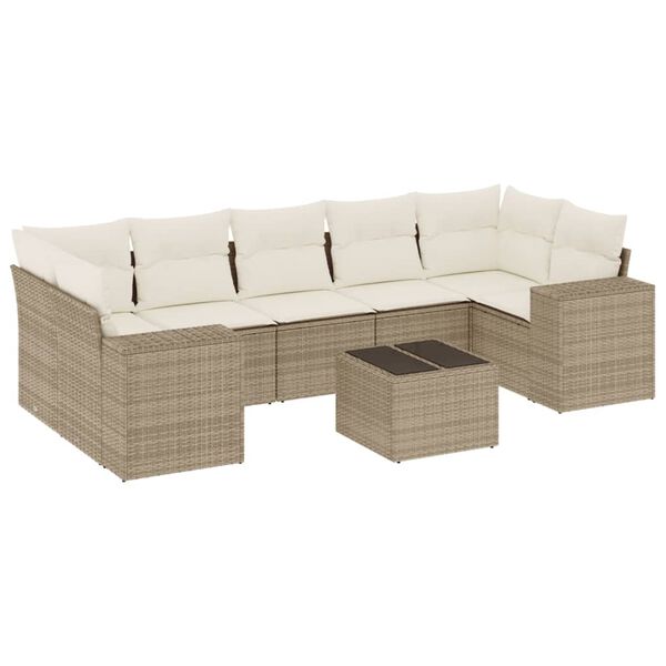 vidaXL Set Divano da Giardino 8 pz con Cuscini Beige in Polyrattan