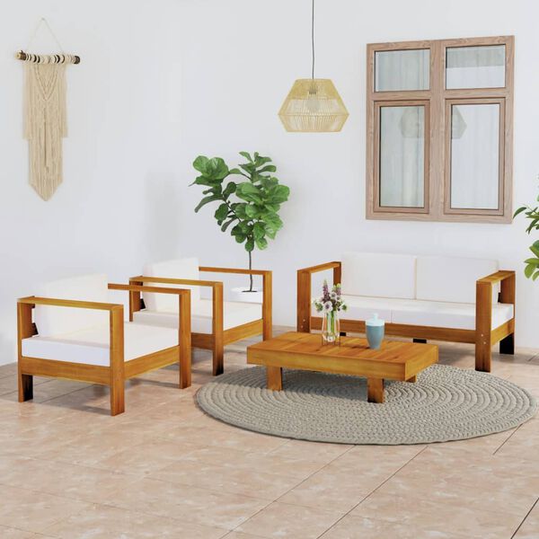 vidaXL Set da Giardino 4 pz con Cuscini 100x60 cm Legno di Acacia