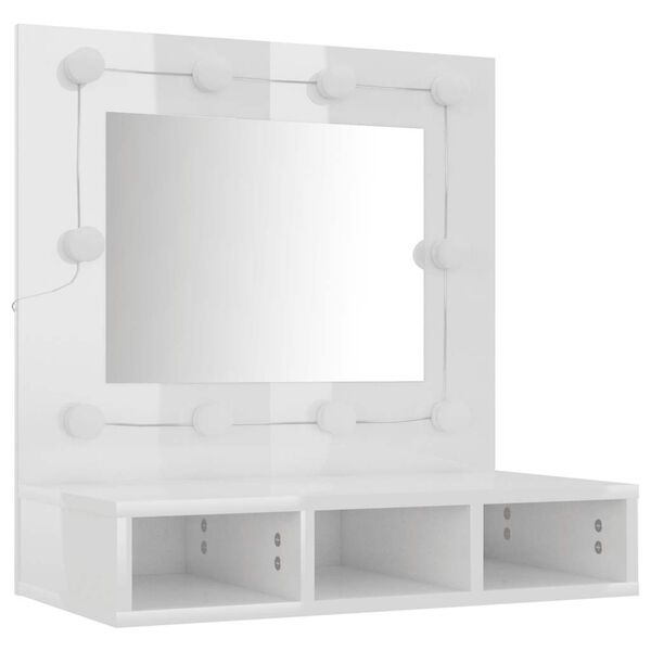 vidaXL Mobile a Specchio con LED Bianco Lucido 60x31,5x62 cm