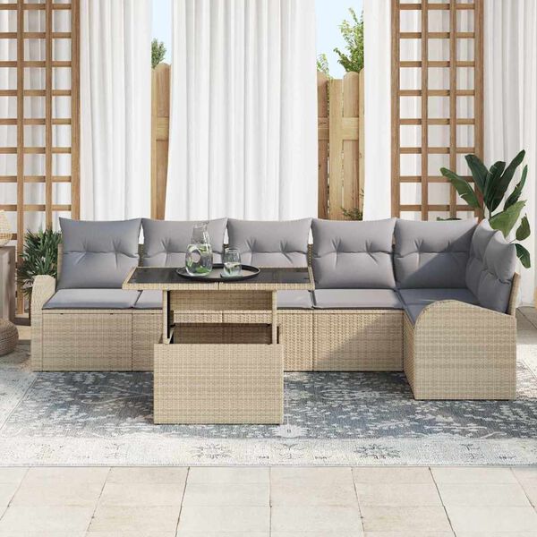vidaXL Set Divano da Giardino 7 pcs beige e grigio chiaro polyrattan