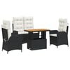vidaXL Set da Pranzo da Giardino 4 pz con Cuscini Nero in Polyrattan