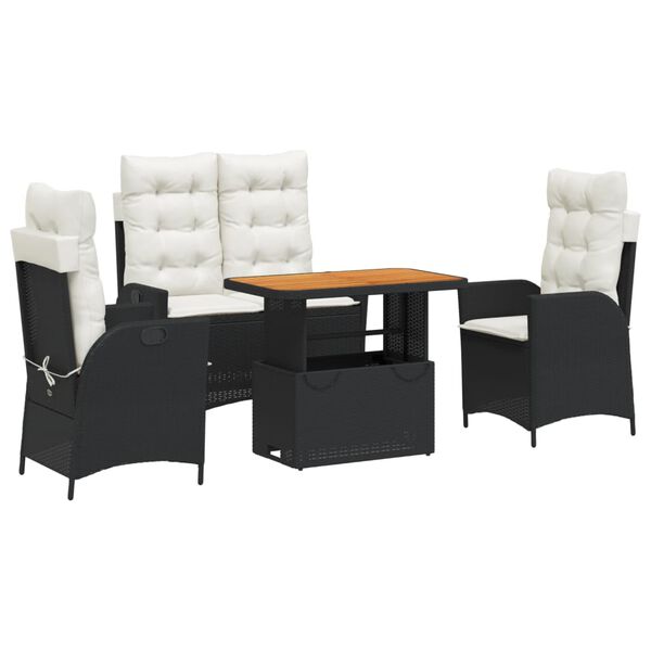 vidaXL Set da Pranzo da Giardino 4 pz con Cuscini Nero in Polyrattan