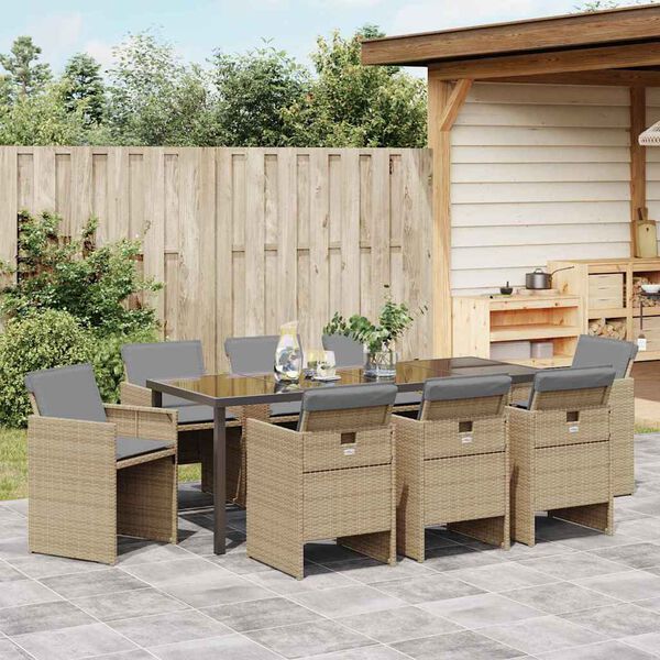 vidaXL Set da Pranzo per Giardino 9 pcs Beige polyrattan