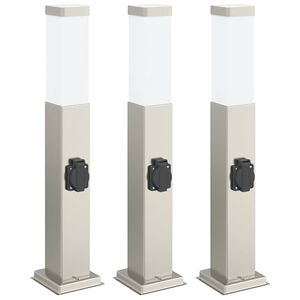 vidaXL Lampioni a palo con presa elettrica 3 pz 50cm Acciaio Inox IP44