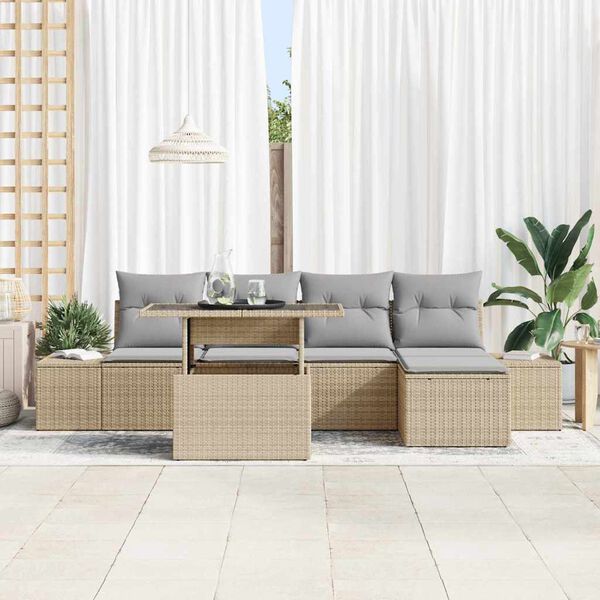 vidaXL Set Divano da Giardino 6 pcs Beige e Grigio Chiaro polyrattan