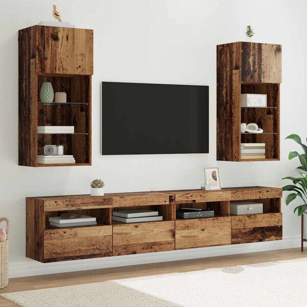 vidaXL Mobiletti TV a parete 2 pcs Legno vecchio 40,5 x 30 x 90 cm