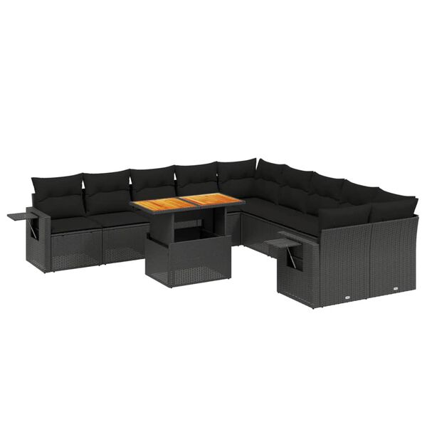 vidaXL Set Divani da Giardino 11 pz con Cuscini in Polyrattan Nero
