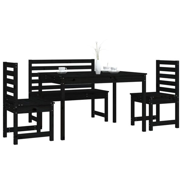 vidaXL Set da Pranzo per Giardino 4pz Nero in Legno Massello di Pino