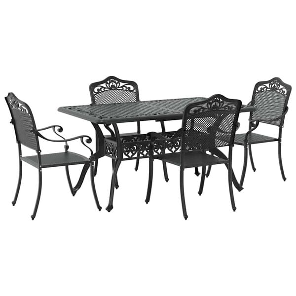vidaXL Set da Pranzo per Giardino 5 pcs Nero Alluminio