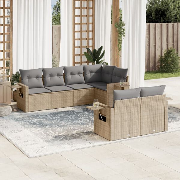 vidaXL Set Divani da Giardino 7 pz con Cuscini Beige in Polyrattan