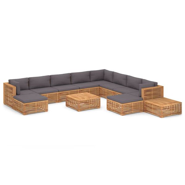vidaXL Set Divani da Giardino 12 pz Cuscini Grigio Scuro Legno di Teak