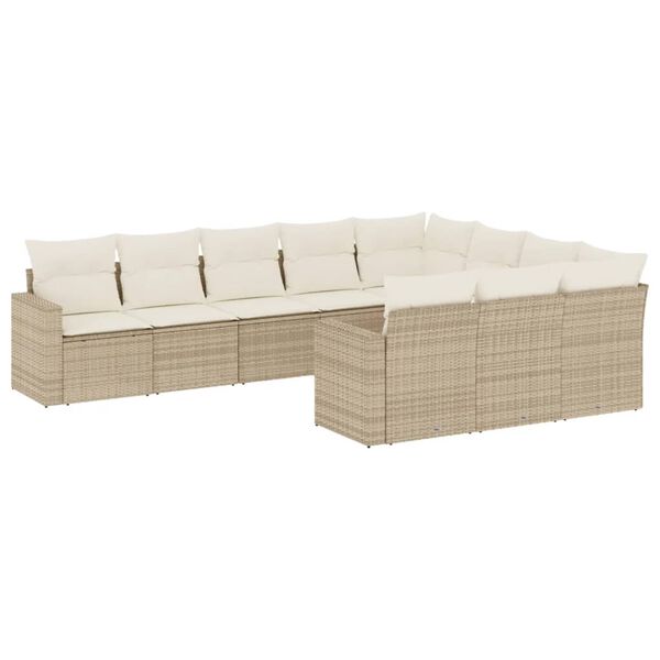 vidaXL Set Divano da Giardino 10 pz con Cuscini Beige in Polyrattan