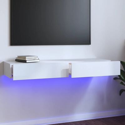 vidaXL Mobile Porta TV con Luci LED Bianco Lucido 120x35x15,5 cm