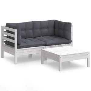 vidaXL Set Divani da Giardino 3 pz con Cuscini Antracite Legno di Pino