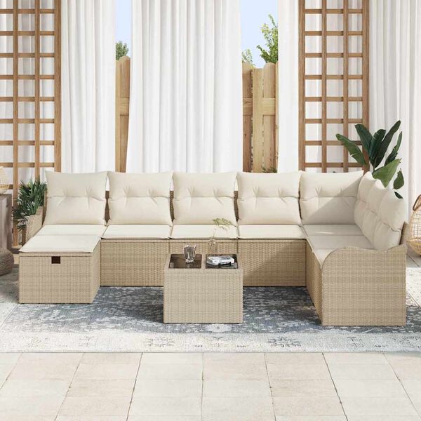 vidaXL Set di divani con cuscino beige e panna polyrattan
