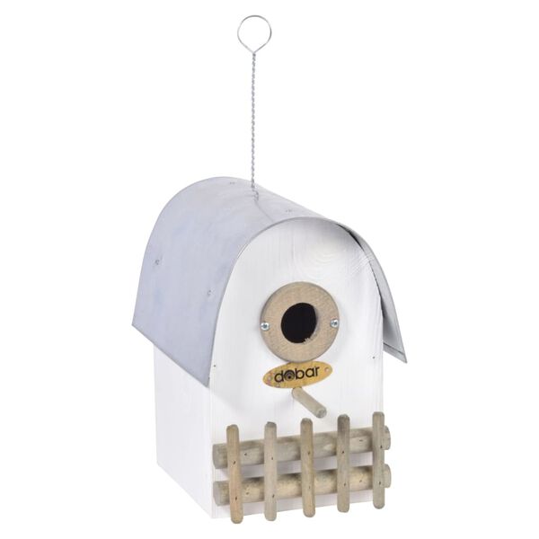 dobar Cassetta Nido Uccelli Ivory Tetto Rotondo Zinco Bianca e Argento