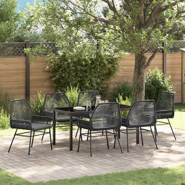 vidaXL Set da Pranzo per Giardino con cuscino 7 pcs Nero polyrattan