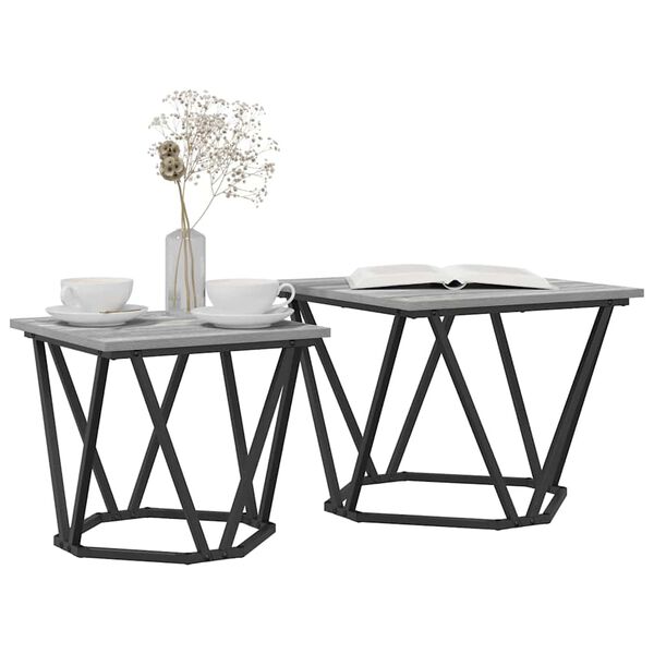 vidaXL Set tavolini 2 pcs Grigio Sonoma Legno ingegnerizzato e acciaio