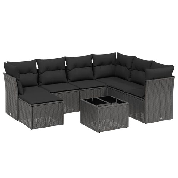 vidaXL Set Divani da Giardino con Cuscini 8 pz Nero in Polyrattan