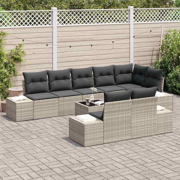 vidaXL Set Divano da Giardino Grigio chiaro Poly Rattan