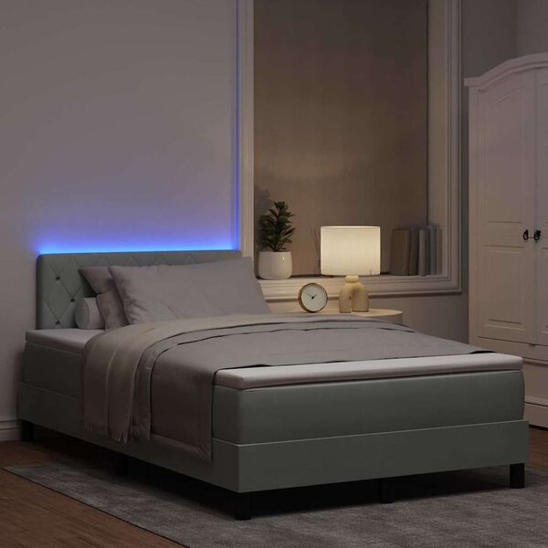 vidaXL Letto a Sorgente LED con led Grigio chiaro 120 x 200 cm Velluto