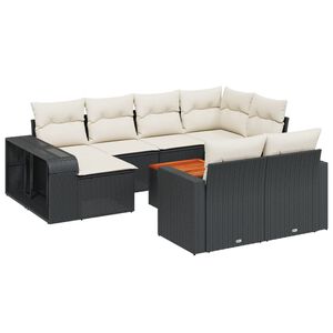 vidaXL Set Divani da Giardino 11 pz con Cuscini in Polyrattan Nero