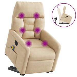 vidaXL Poltrona Alzapersona Reclinante Massaggiante Crema Microfibra