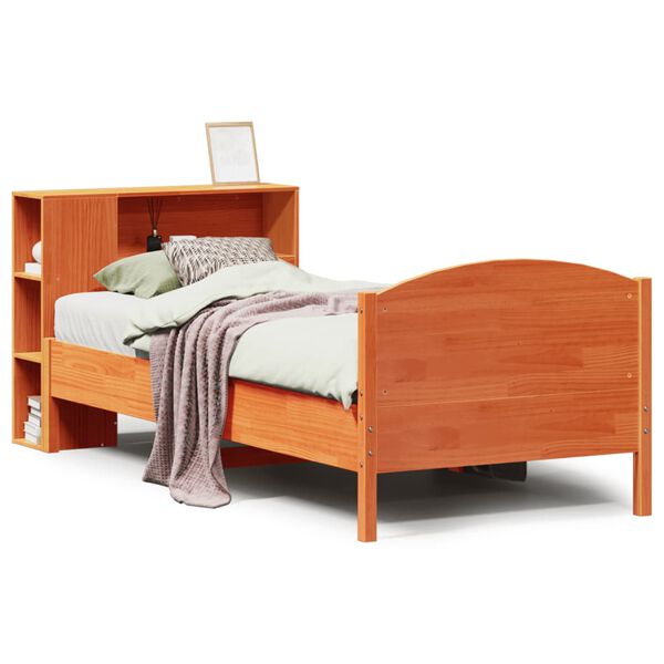 vidaXL Letto Libreria senza Materasso Marrone Cera 100x200 cm in Pino