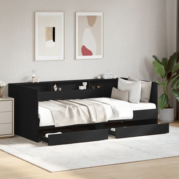 vidaXL Divano Letto con Cassetti senza Materasso Nero 90x200 cm