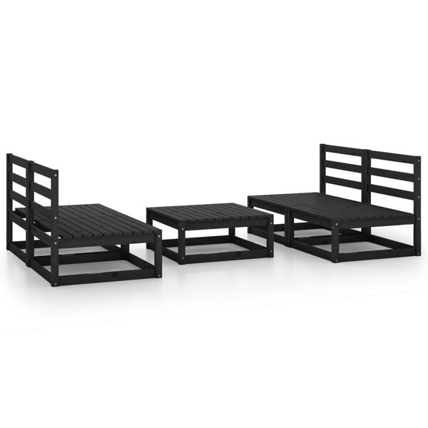 vidaXL Set Divani da Giardino 5 pz Nero in Legno Massello di Pino