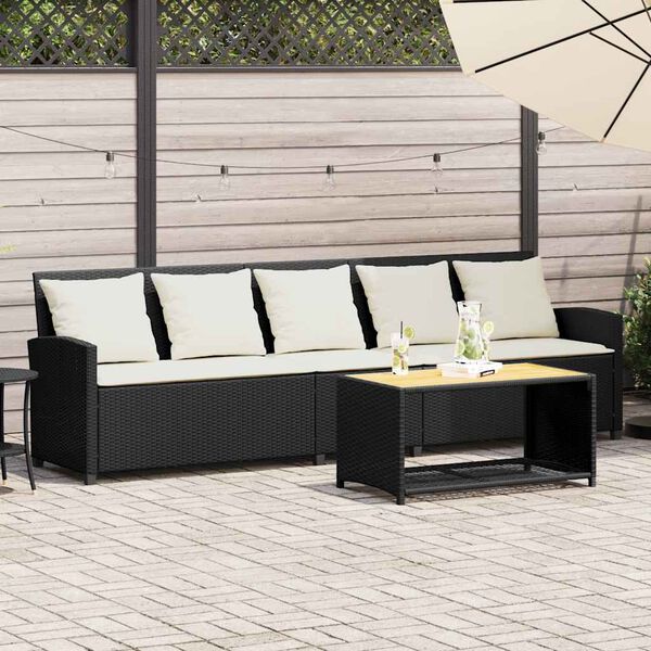 vidaXL Divano da Giardino a 5 Posti con Cuscini Nero in Polyrattan