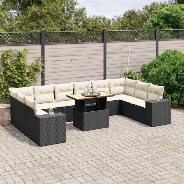 vidaXL Set Divani da Giardino 11 pz con Cuscini in Polyrattan Nero