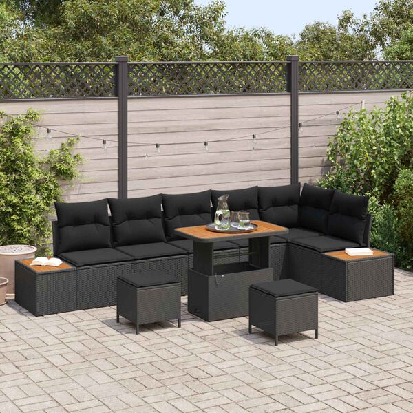 vidaXL Set Divano da Giardino 9 pcs Nero polyrattan