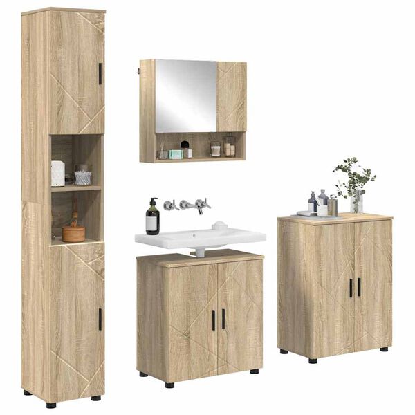 vidaXL Set di mobili per il bagno con porta 4 pcs Rovere Sonoma