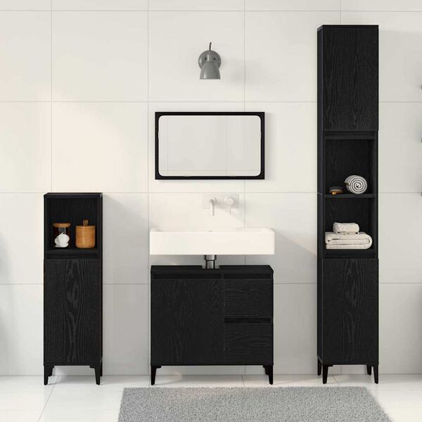 vidaXL Set di mobili per il bagno Montaggio a parete 3 pcs Rovere Nero
