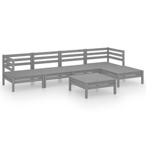 vidaXL Set Divani da Giardino 6 pz in Legno Massello di Pino Grigio