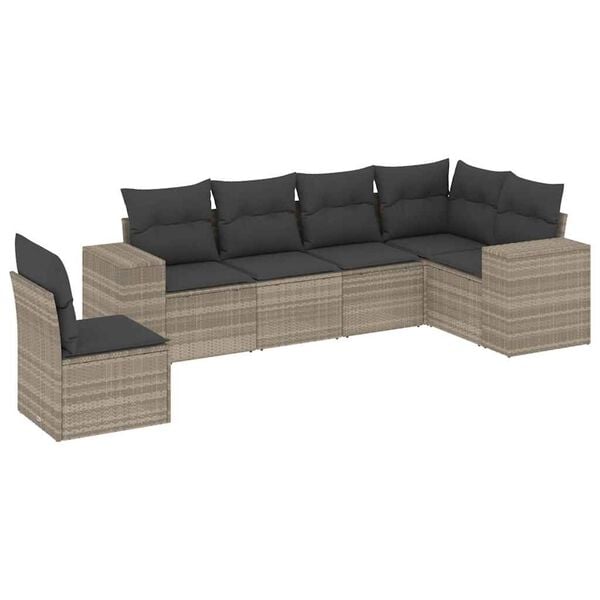 vidaXL Set Divano da Giardino 6pz con Cuscini Grigio Chiaro Polyrattan
