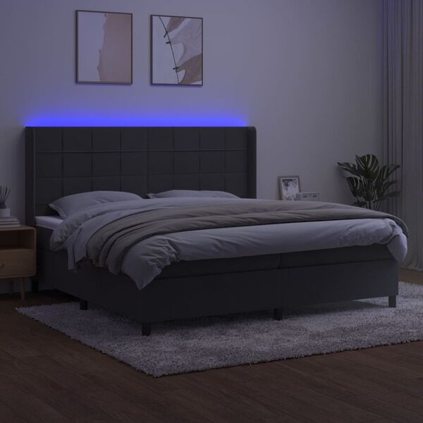 vidaXL Letto a Molle con Materasso e LED Grigio Scuro 200x200 cm