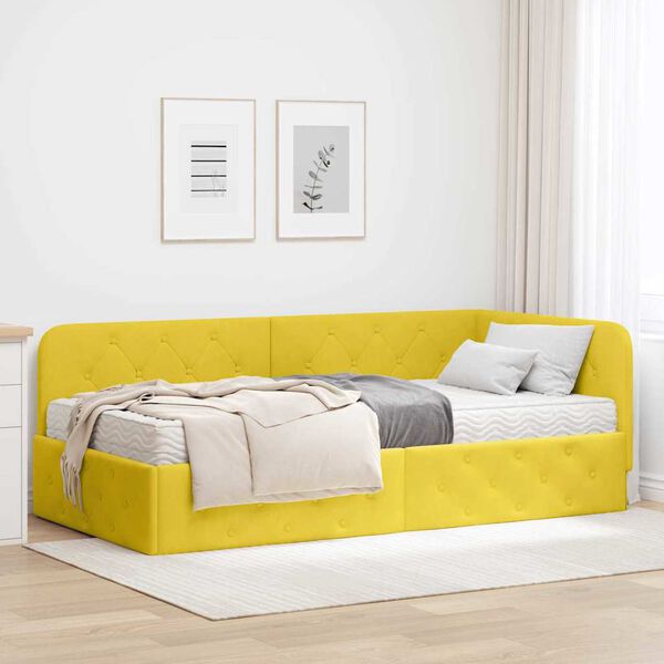 vidaXL Cornice del letto ad angolo Giallo 90 x 190 cm Velluto