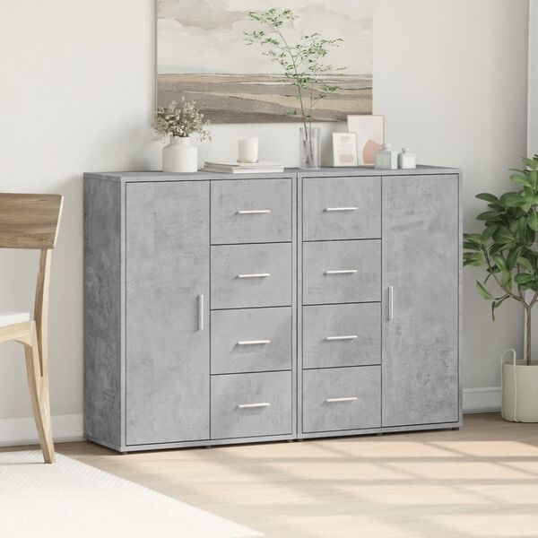 vidaXL Credenze 2 pz Grigio Cemento 60x31x84 cm in Legno Multistrato