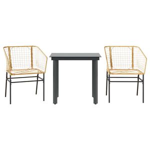 vidaXL Set da Pranzo da Giardino 3 pz Marrone in Polyrattan Vetro