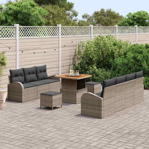 vidaXL Set Divano da Giardino con cuscino 10 pcs Grigio polyrattan