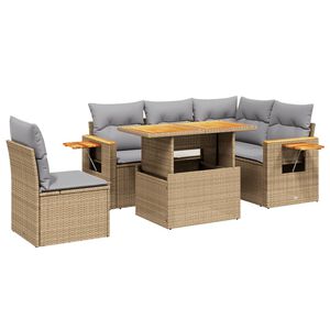 vidaXL Set Divano da Giardino 6 pz con Cuscini Beige in Polyrattan