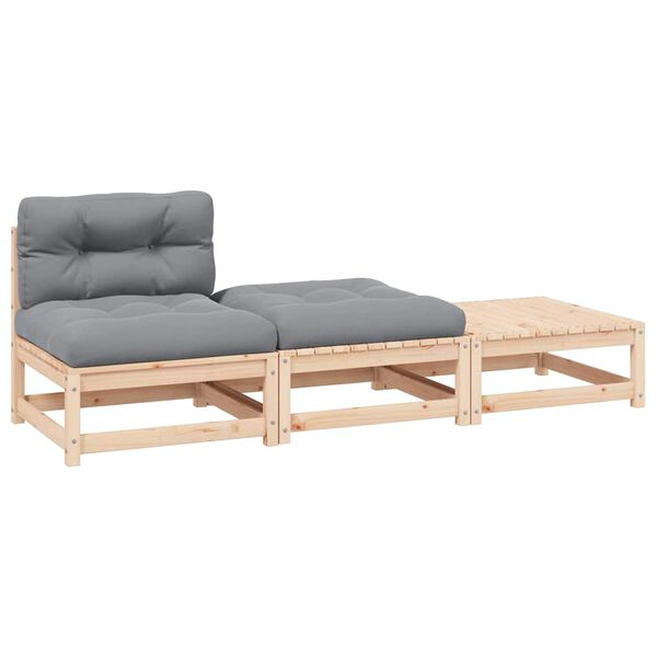 vidaXL Set Divani da Giardino 3 pz con Cuscini Legno Massello di Pino